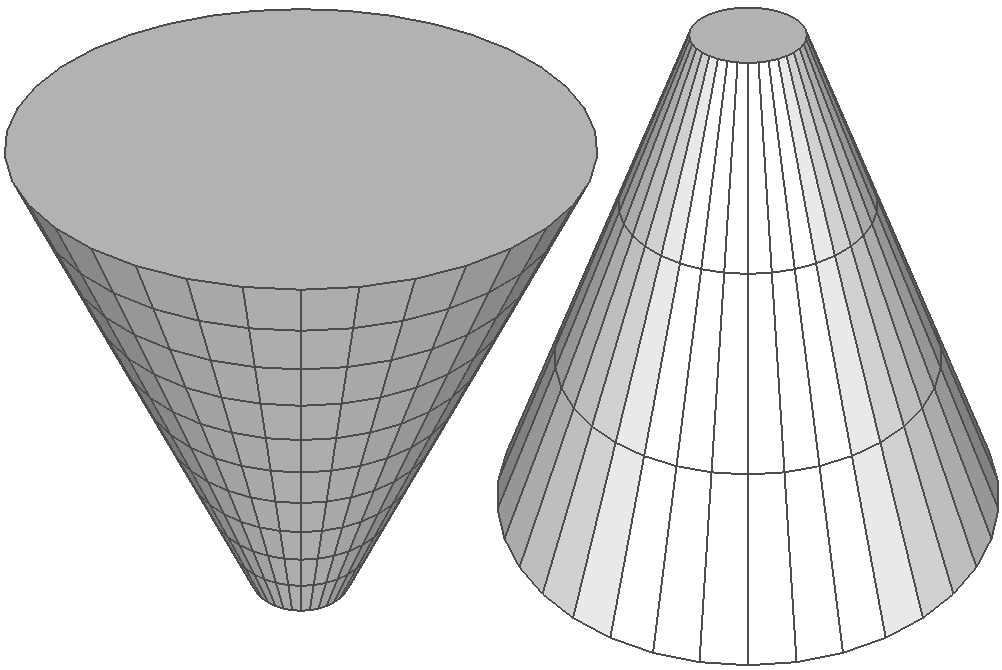 cylinders with different stack counts and base/top radii