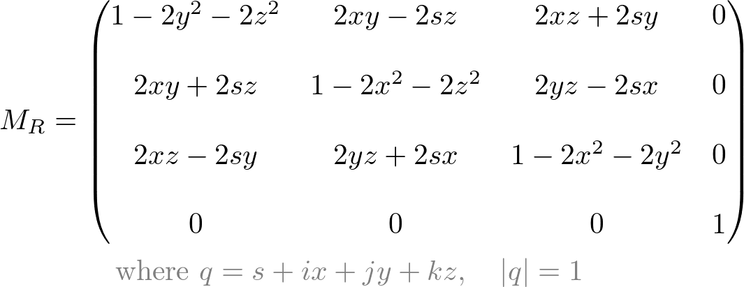 4x4 rotation matrix from Quaternion