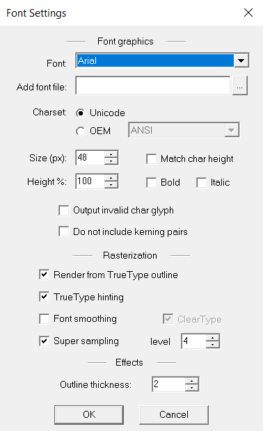 BMFont settings